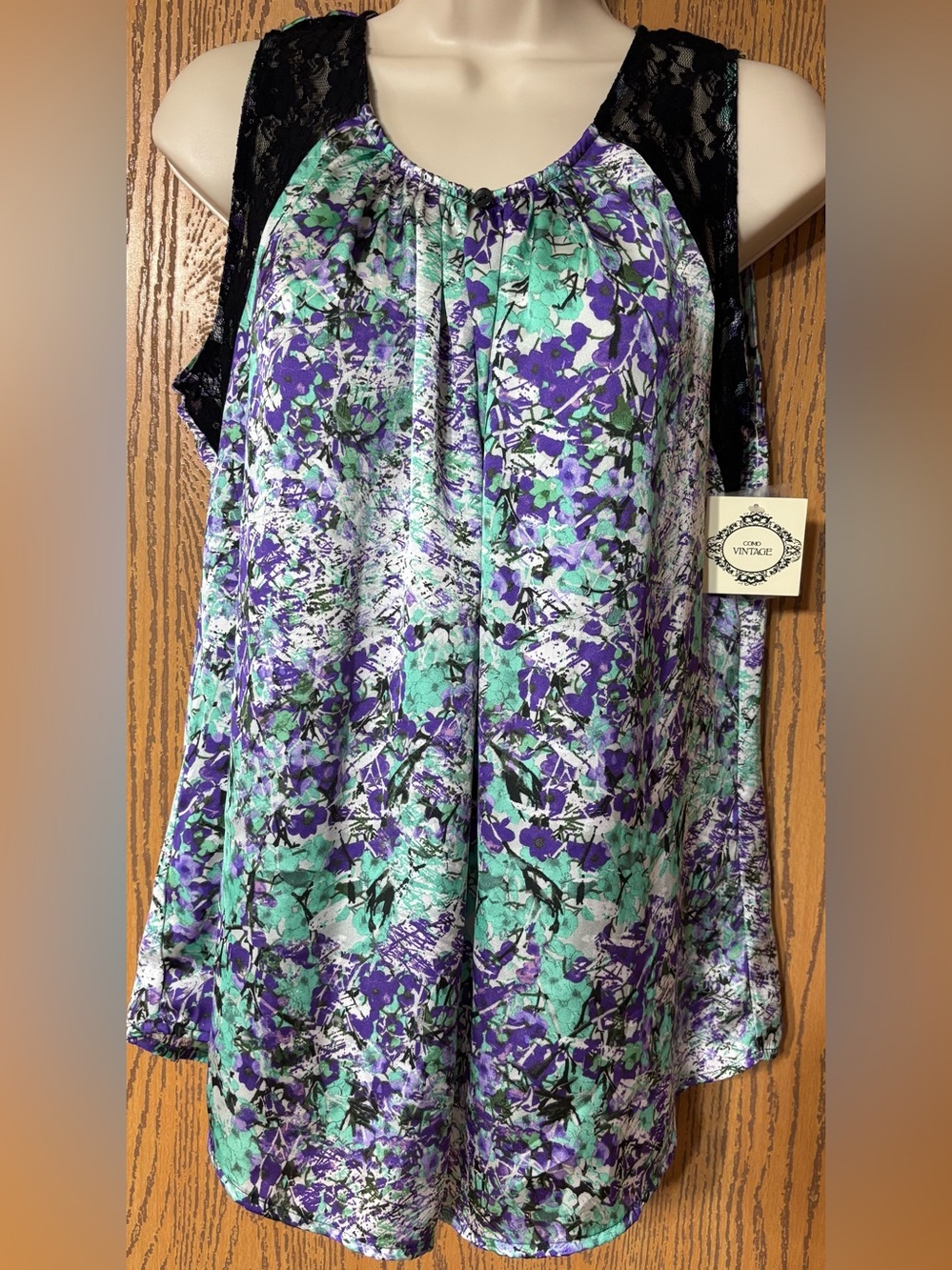 Como Vintage Floral Tank in Purple & Mint